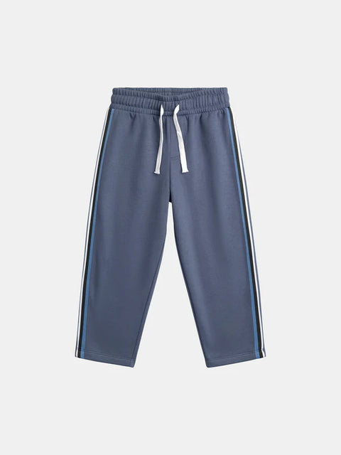 Blue Cotton Fleece Joggers With Stripes