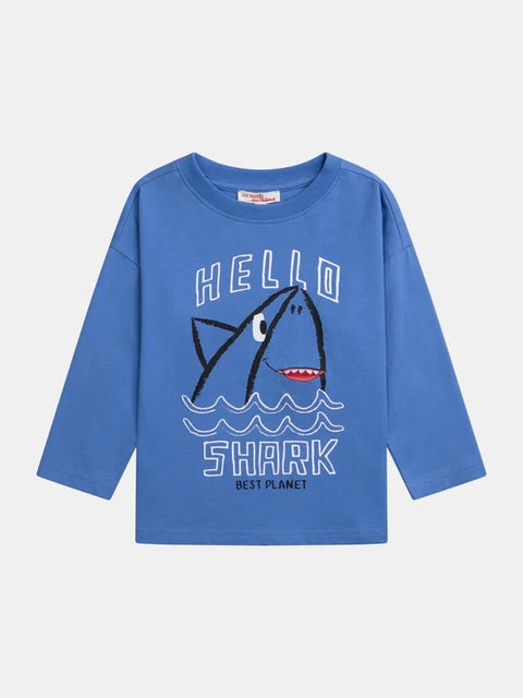 Blue Shark Animation Cotton T-shirt