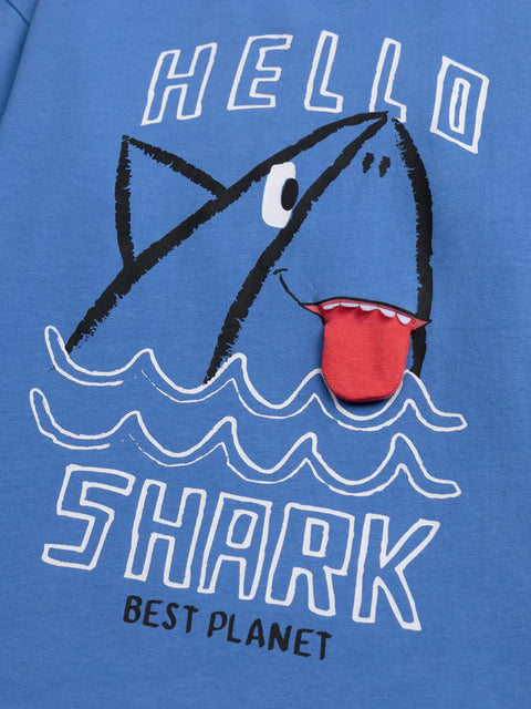 Blue Shark Animation Cotton T-shirt