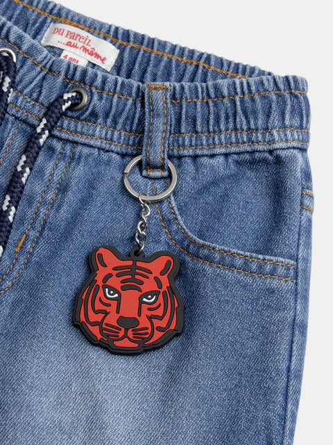 Elasticated Waist Denim Shorts With Key Ring