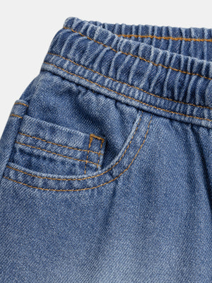Elasticated Waist Denim Shorts With Key Ring