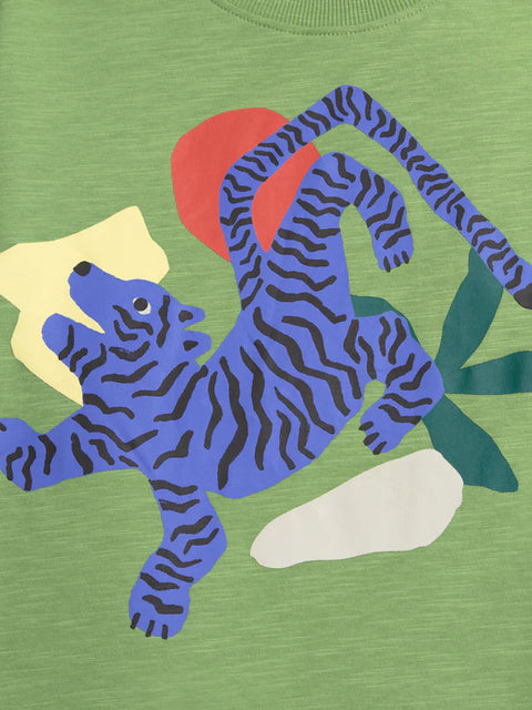 Green Tiger Print Cotton T-shirt