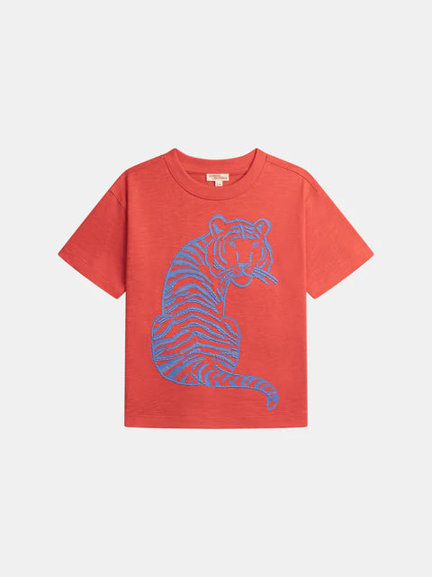 Red Tiger Embroidery Cotton T-shirt