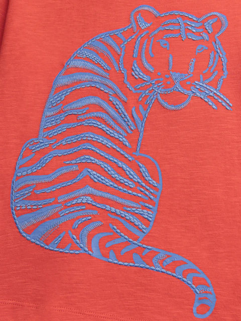Red Tiger Embroidery Cotton T-shirt