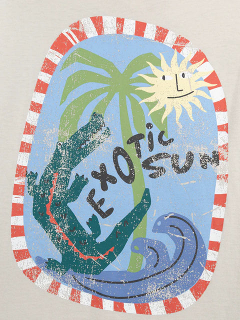 Beige "Exotic Sun" Print Cotton T-shirt