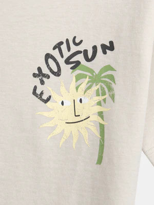 Beige "Exotic Sun" Print Cotton T-shirt