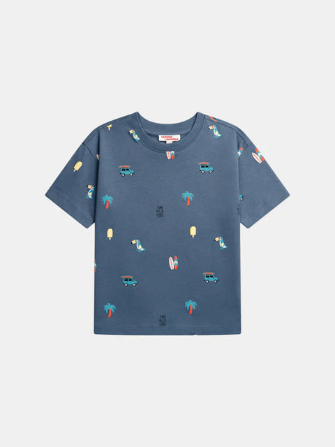 Blue Surf Print Cotton T-shirt