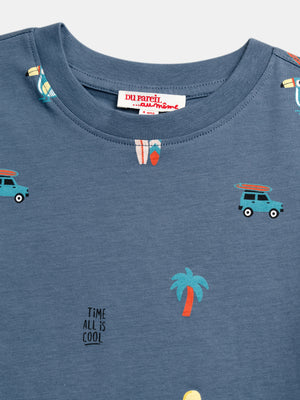 Blue Surf Print Cotton T-shirt