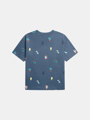 Blue Surf Print Cotton T-shirt
