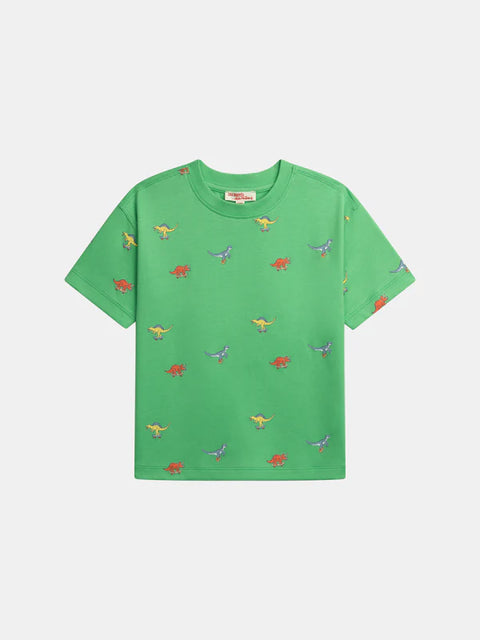 Green Dinosaur Print Cotton T-shirt