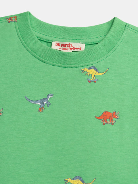 Green Dinosaur Print Cotton T-shirt