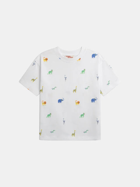 White Jungle Animal Print Cotton T-shirt