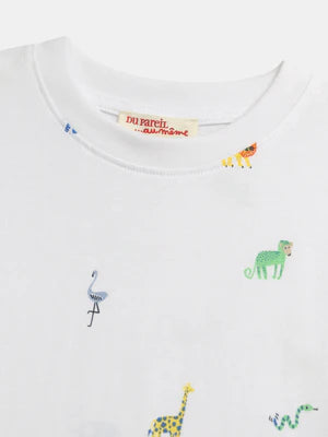 White Jungle Animal Print Cotton T-shirt