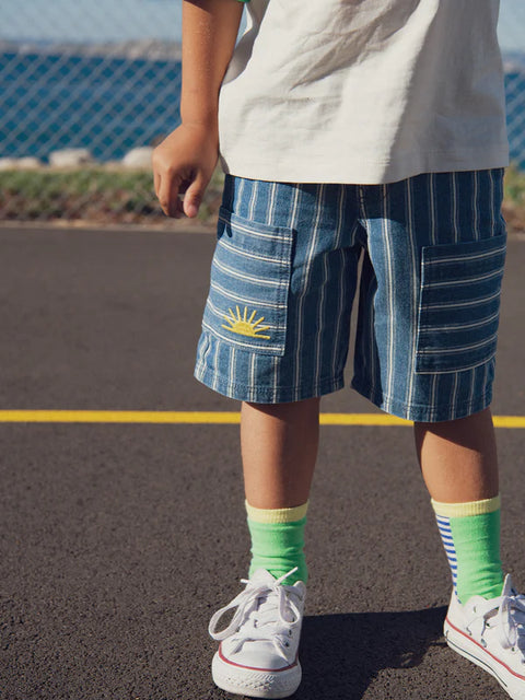 Blue Stripe Denim Shorts