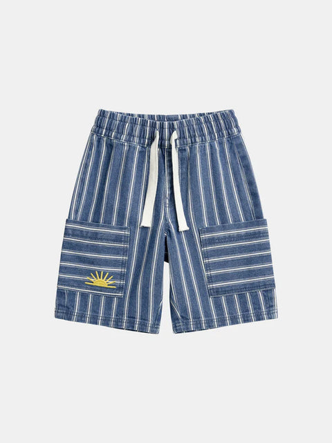 Blue Stripe Denim Shorts