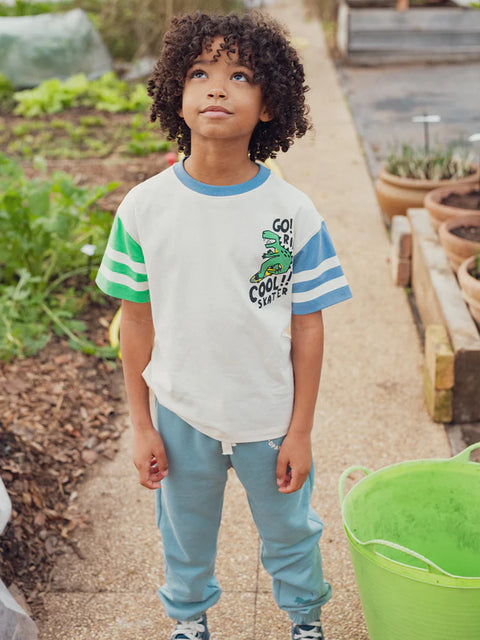 White Cotton T-shirt With Striped Sleeves