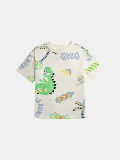 Off White Dinosaur Print Cotton T-shirt