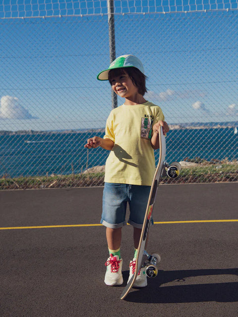 Yellow Skateboard Box Print Cotton T-shirt