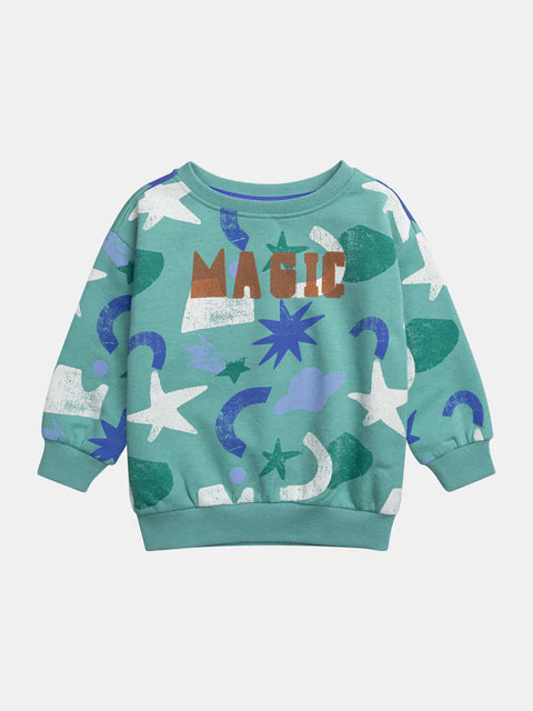 Green Graphic Print Cotton Fleece Sweatshirt