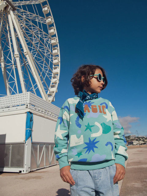 Green Graphic Print Cotton Fleece Sweatshirt