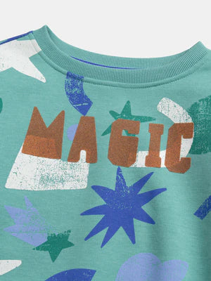 Green Graphic Print Cotton Fleece Sweatshirt