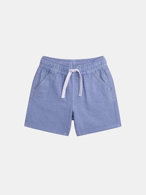 Blue Cotton Seersucker Shorts