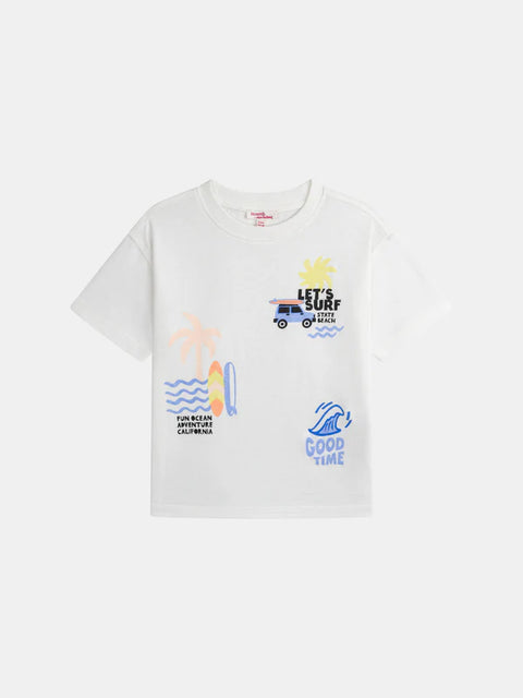 White Surf Print Cotton T-shirt