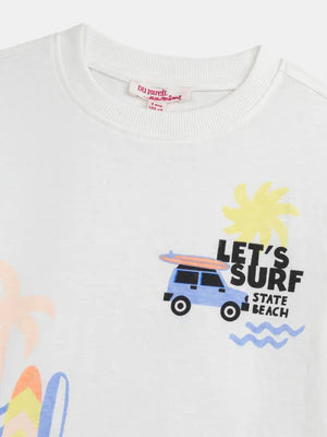 White Surf Print Cotton T-shirt
