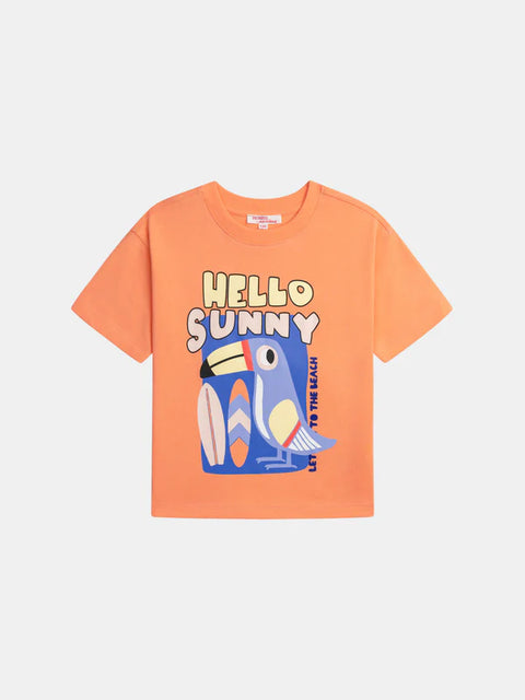 Orange Toucan Print Cotton T-shirt