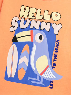Orange Toucan Print Cotton T-shirt