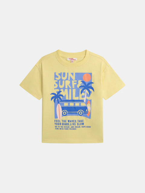 Yellow Beach Print Cotton T-shirt