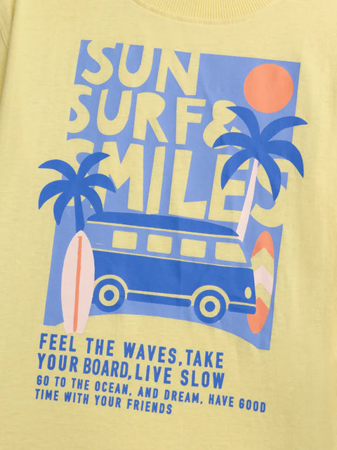 Yellow Beach Print Cotton T-shirt