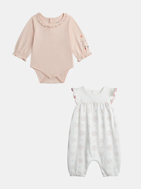 Newborn Pink Cotton Bodysuit With Matching Dungarees