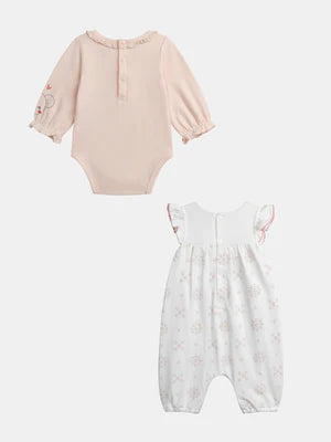 Newborn Pink Cotton Bodysuit With Matching Dungarees