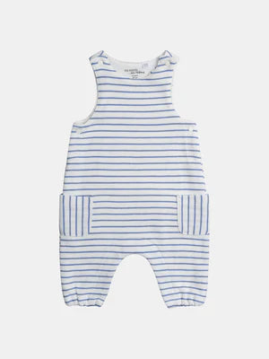 Newborn Blue Ribbed Cotton Bodysuit & Stripe Cotton Dungarees