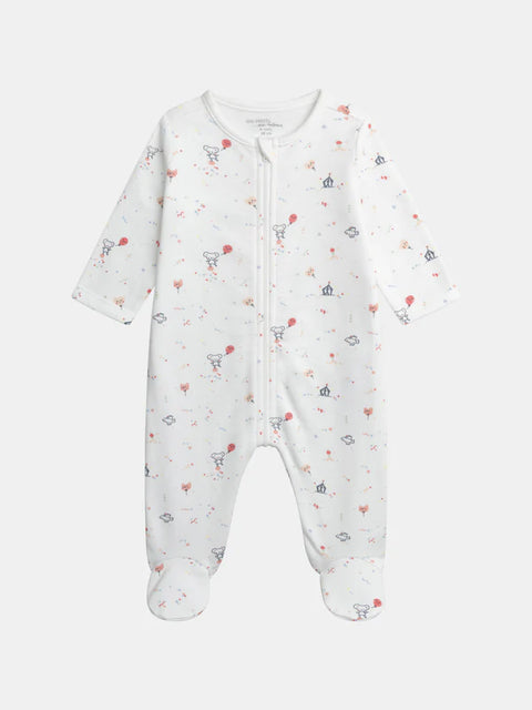Newborn White Mouse Print Cotton Sleepsuit