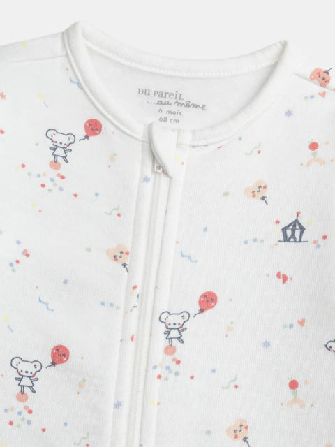 Newborn White Mouse Print Cotton Sleepsuit