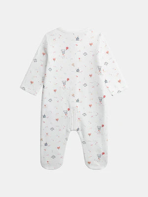 Newborn White Mouse Print Cotton Sleepsuit