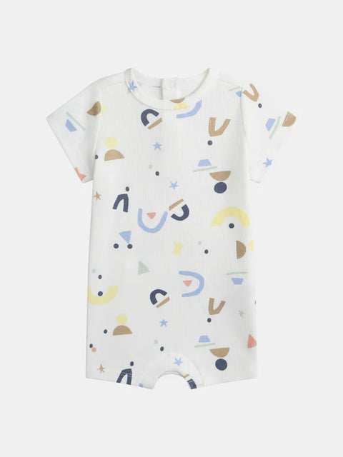Newborn White Printed Cotton All In One