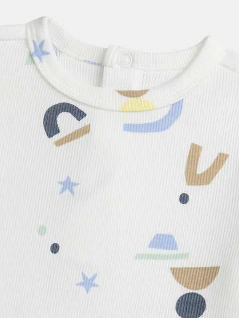 Newborn White Printed Cotton All In One