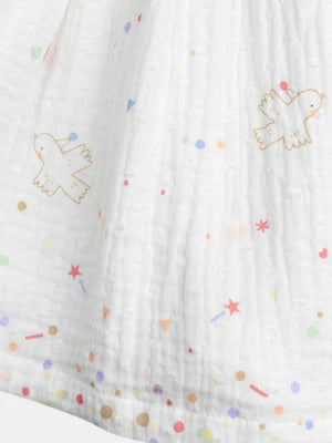 Newborn White Printed Cotton Dress with Matching Bloomers