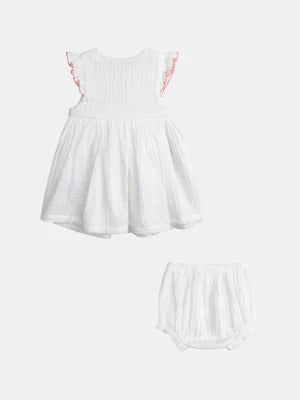 Newborn White Printed Cotton Dress with Matching Bloomers