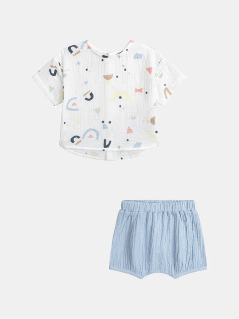 Newborn White Printed T-shirt With Matching Shorts