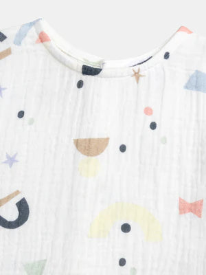 Newborn White Printed T-shirt With Matching Shorts