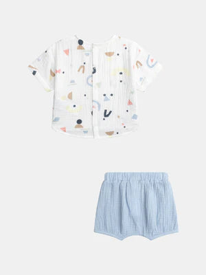 Newborn White Printed T-shirt With Matching Shorts