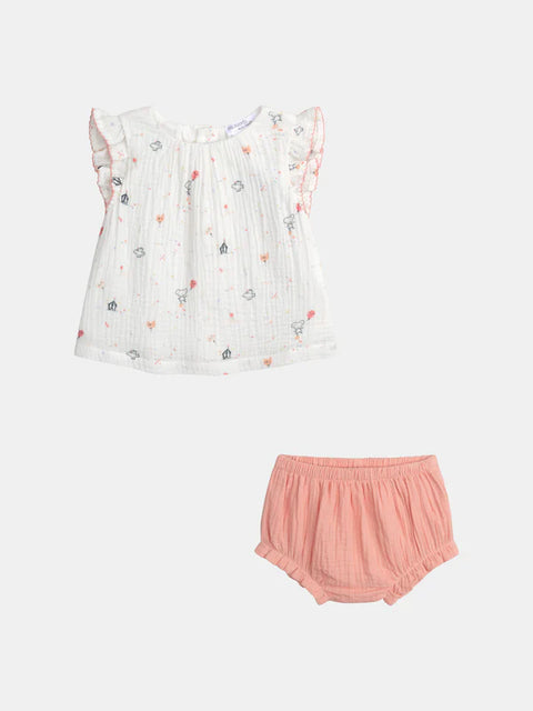Newborn White Printed Cotton Dress With Matching Bloomers