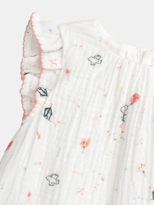 Newborn White Printed Cotton Dress With Matching Bloomers