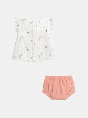 Newborn White Printed Cotton Dress With Matching Bloomers