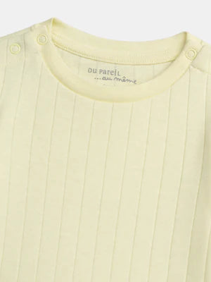 Newborn Yellow Cotton T-shirt & Matching White Printed Cotton Dungarees
