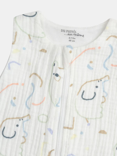 Lined White Printed Cotton Sleeping Bag